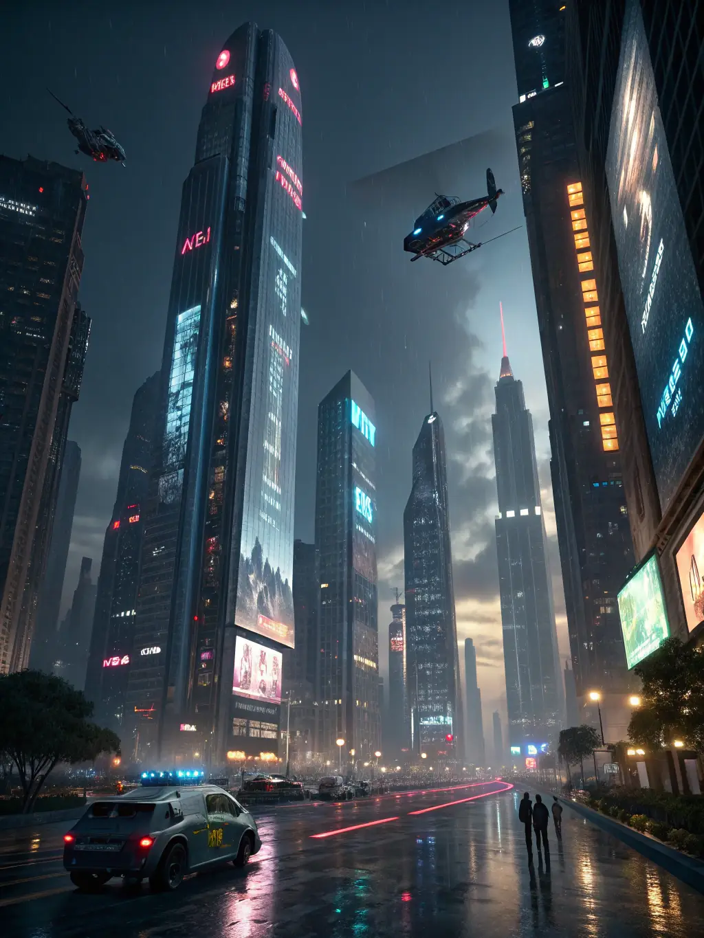 A futuristic image of a smart city infrastructure with sensors and AI systems managing traffic flow and energy consumption in real-time.